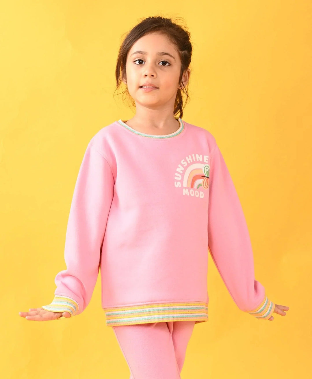 PINK SUNSHINE MULTICOLORED RIB FLEECE SWEATSHIRT - PINK - Anthrilo 
