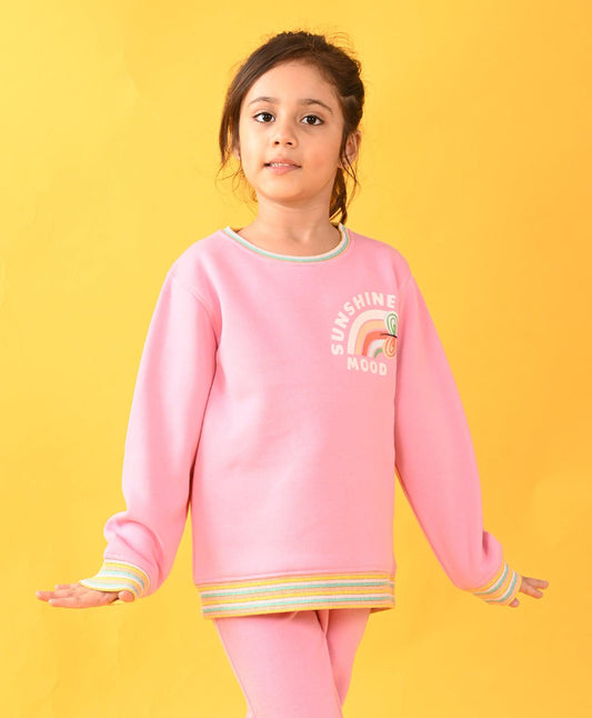 PINK SUNSHINE MULTICOLORED RIB FLEECE SWEATSHIRT - PINK - Anthrilo 