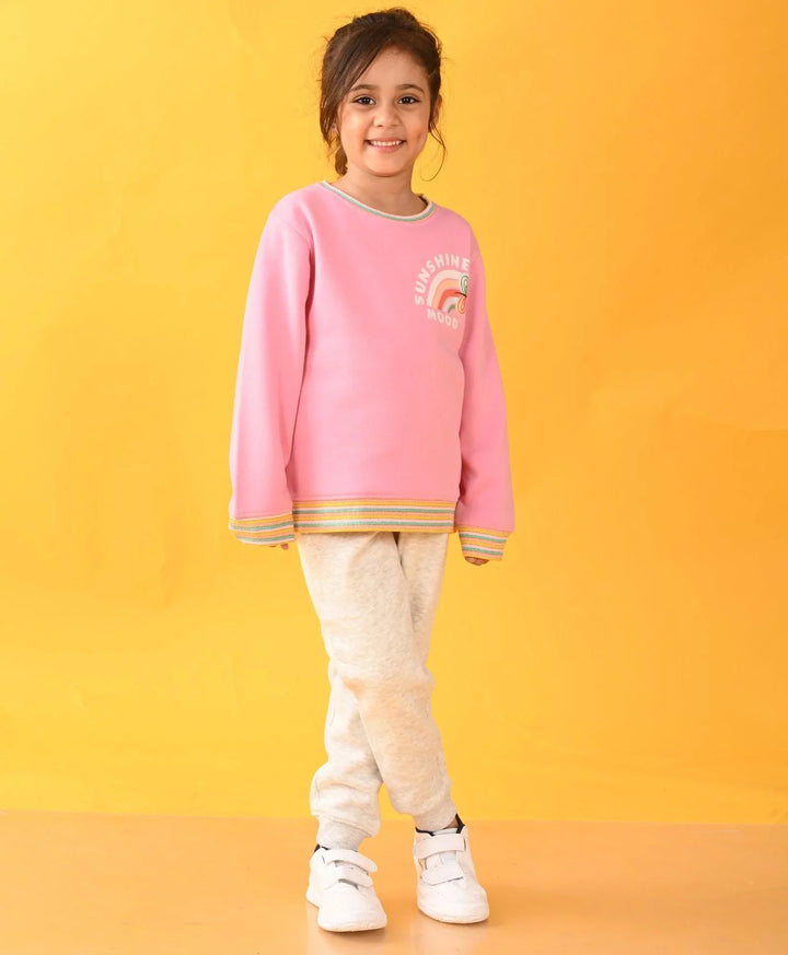 PINK SUNSHINE MULTICOLORED RIB FLEECE SWEATSHIRT ECRU JOGGER SET - PINK  / ECRU - Anthrilo 