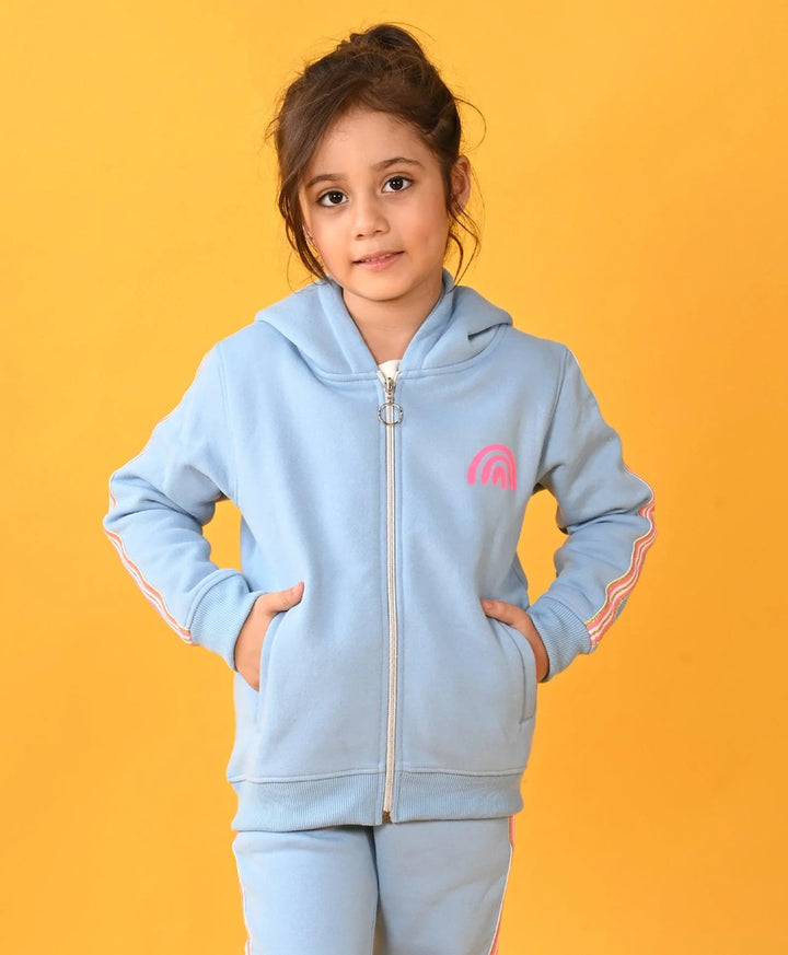 SKY FLEECE PINK GLITTER TAPE RAINBOW ZIPPER HOODIE - SKY - Anthrilo 