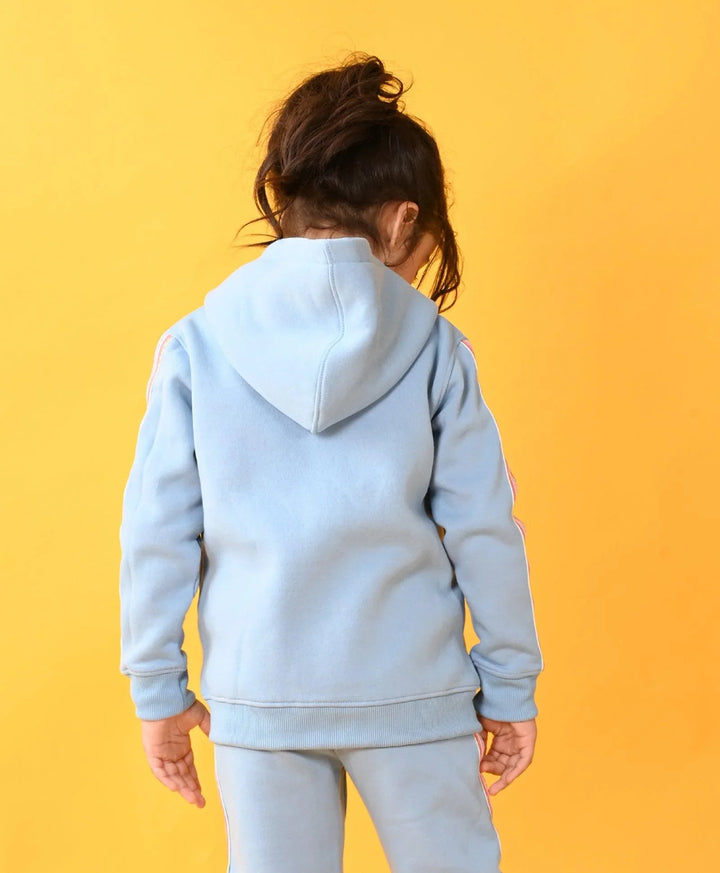 SKY FLEECE PINK GLITTER TAPE RAINBOW ZIPPER HOODIE - SKY - Anthrilo 