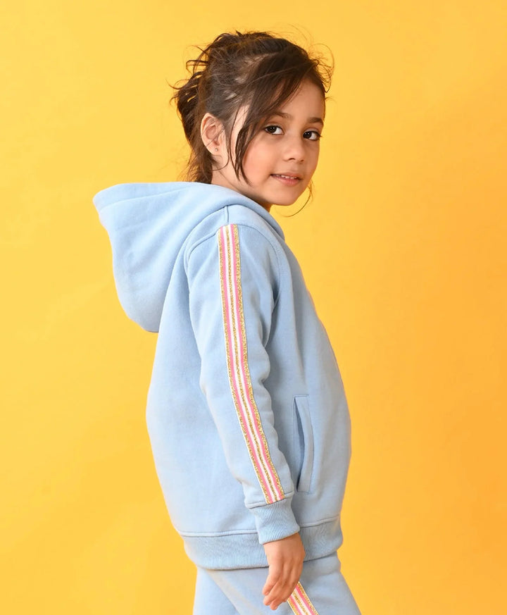 SKY FLEECE PINK GLITTER TAPE RAINBOW ZIPPER HOODIE - SKY - Anthrilo 