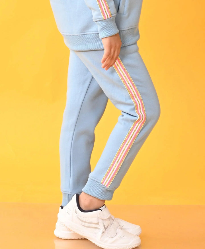 SKY FLEECE PINK GLITTER TAPE JOGGER - SKY - Anthrilo 