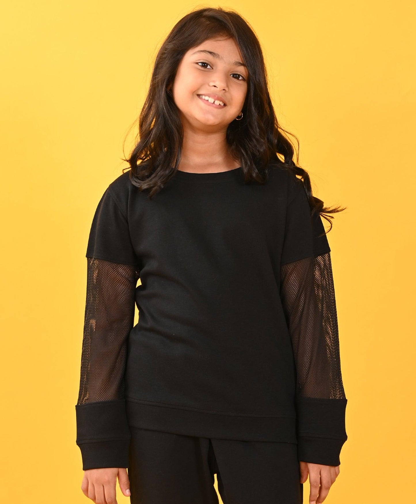 BLACK INTERLOCK NET SWEATSHIRT - BLACK