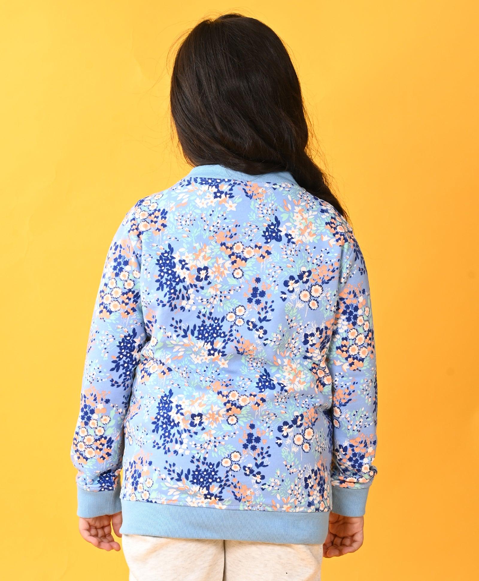 PRETTY BLUE FLOWERS FLEECE ZIPPER SWEATSHIRT D - BLUE - Anthrilo 