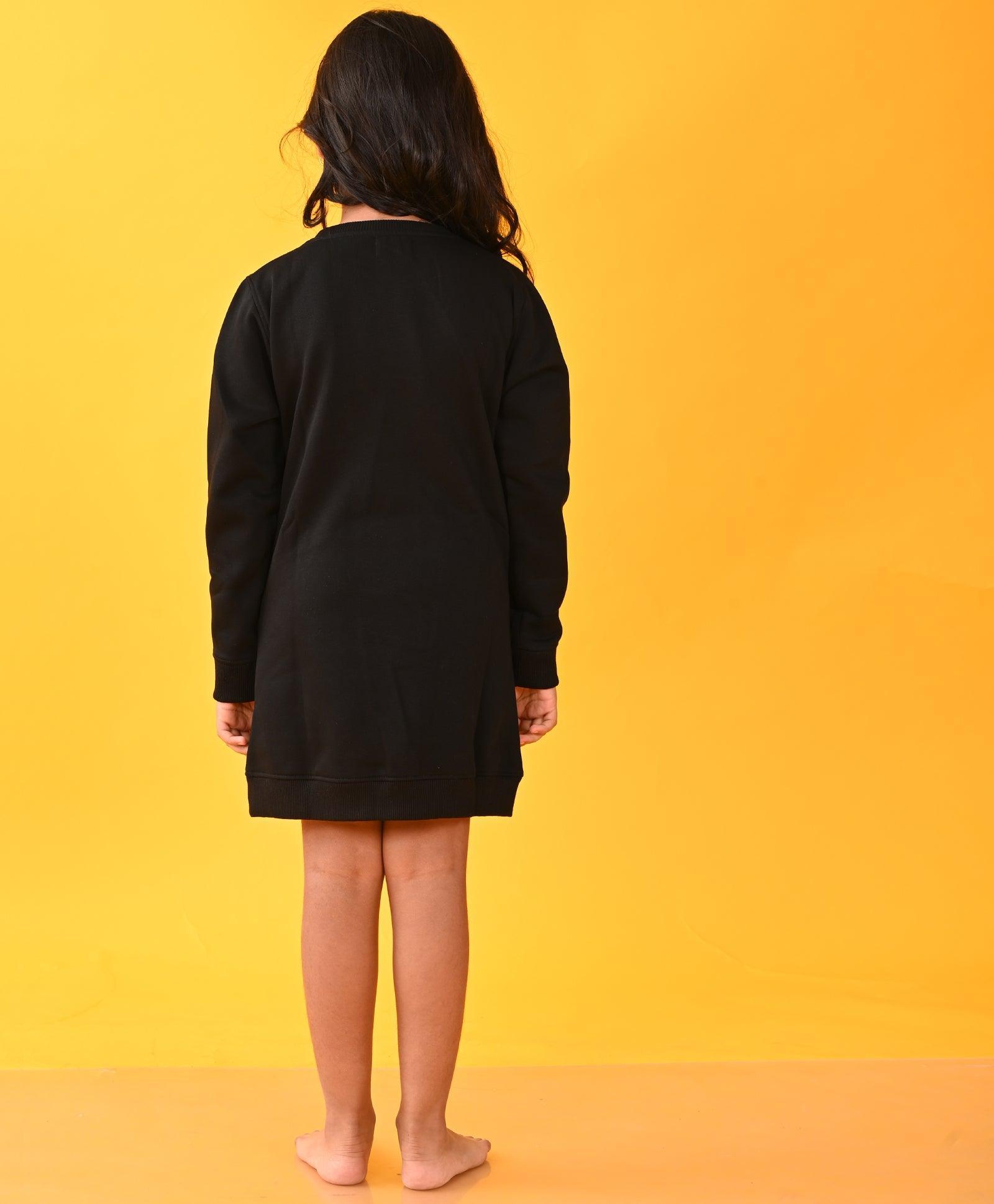 HEART SWEATSHIRT FLEECE DRESS D - BLACK - Anthrilo 