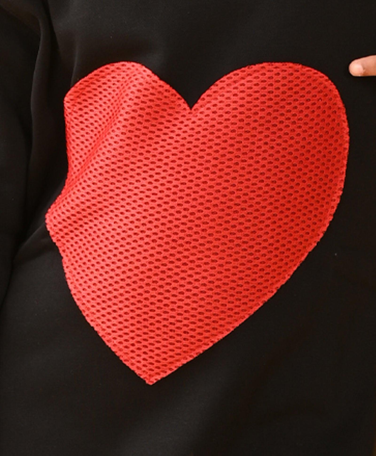 HEART SWEATSHIRT FLEECE DRESS D - BLACK - Anthrilo 