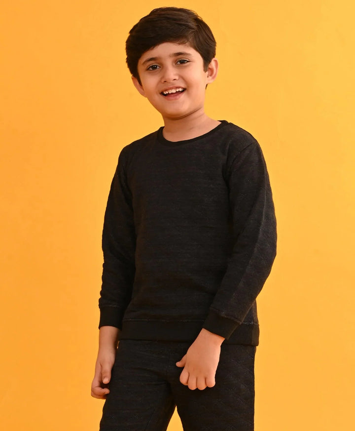 QUILTED BLACK MELANGE FLEECE BOYS SWEATSHIRT - BLACK - Anthrilo 
