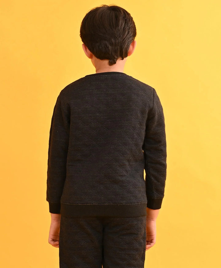 QUILTED BLACK MELANGE FLEECE BOYS SWEATSHIRT - BLACK - Anthrilo 