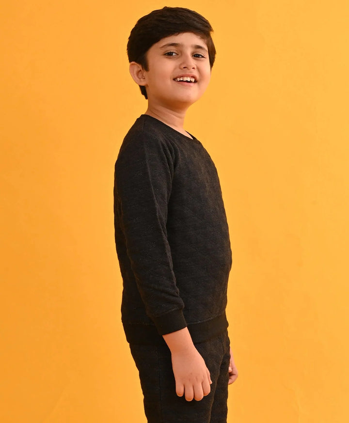 QUILTED BLACK MELANGE FLEECE BOYS SWEATSHIRT - BLACK - Anthrilo 