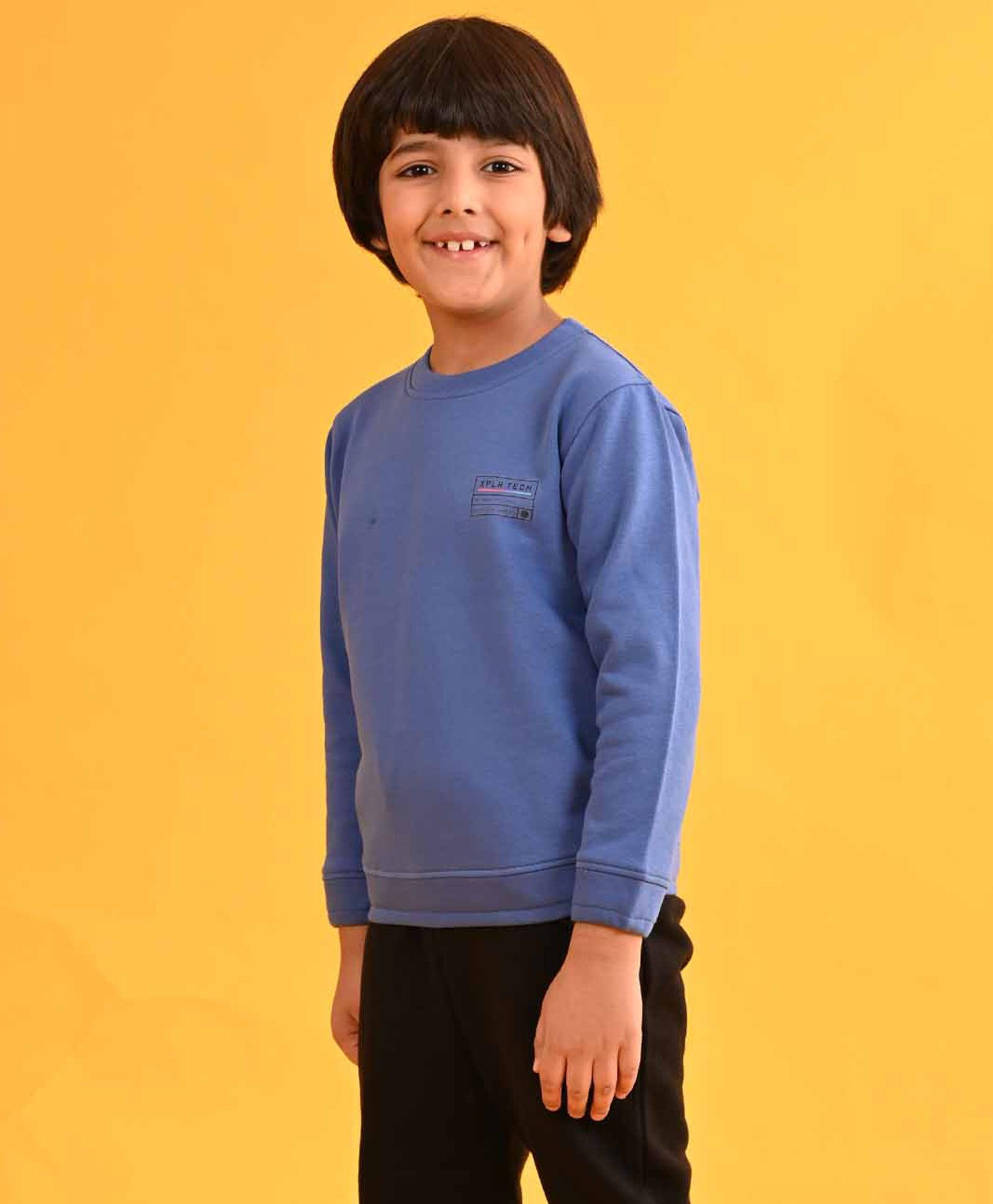 XPLR BLUE FLEECE ROUND NECK FLEECE SWEATSHIRT - BLUE - Anthrilo 