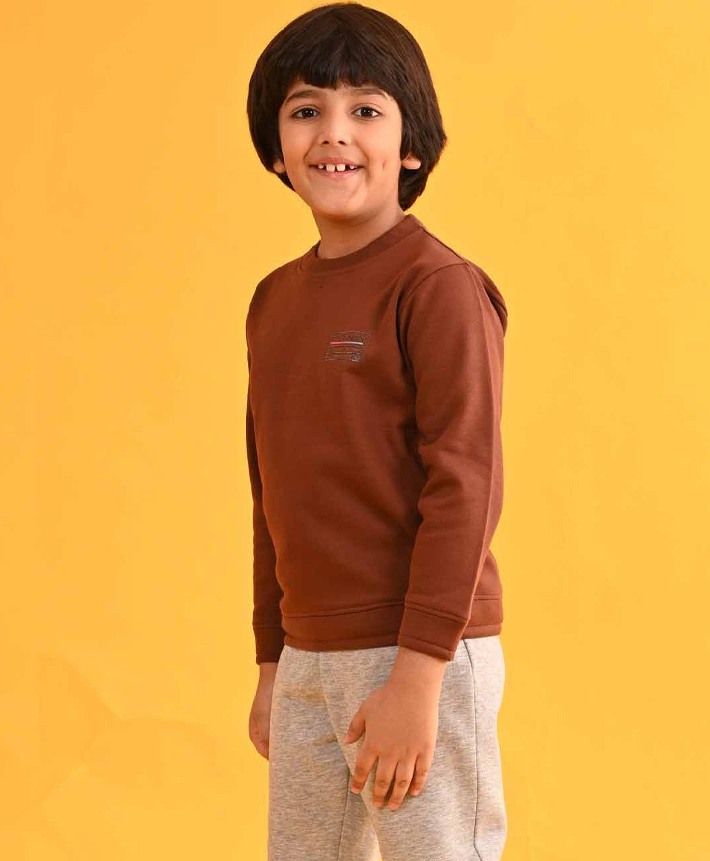 XPLR BROWN FLEECE ROUND NECK FLEECE SWEATSHIRT - BROWN