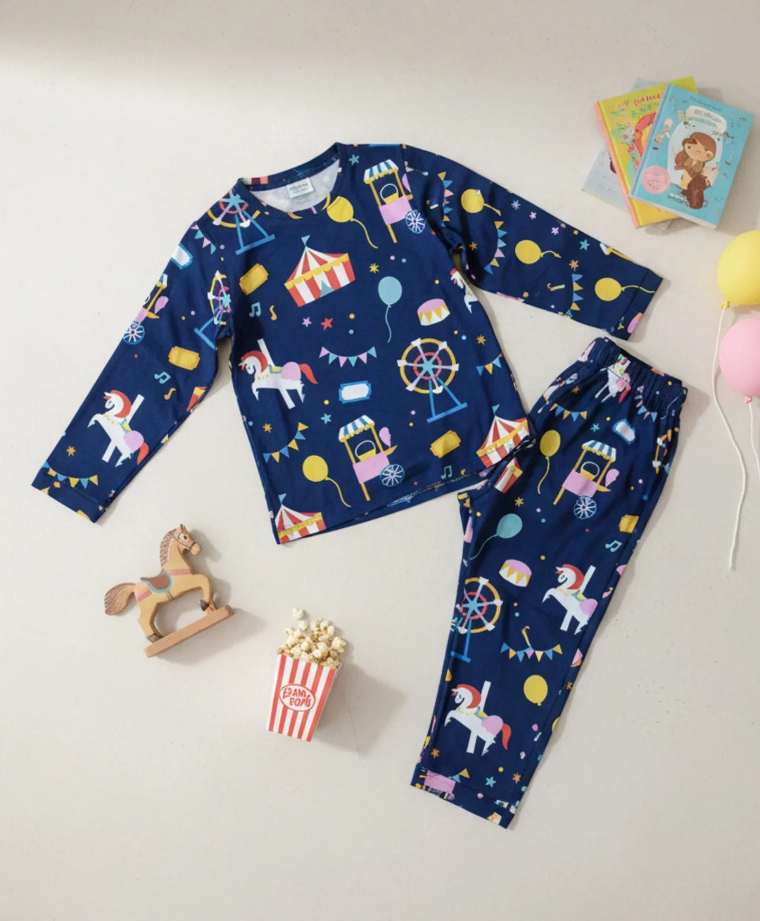 CARNIVAL CIRCUS LONG SLEEVES PYJAMA SET - BLUE - Anthrilo 