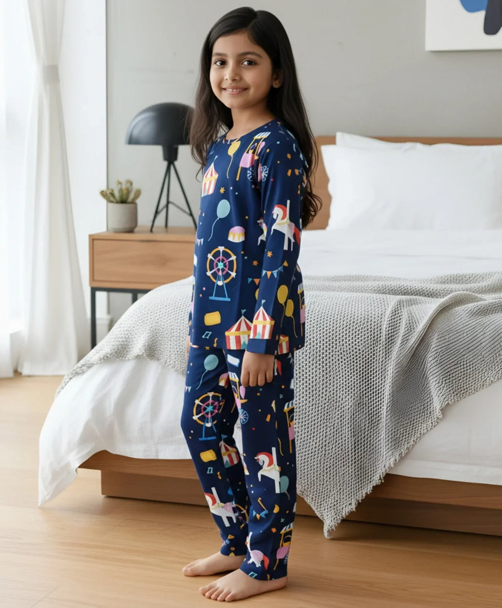 CARNIVAL CIRCUS LONG SLEEVES PYJAMA SET - BLUE - Anthrilo 