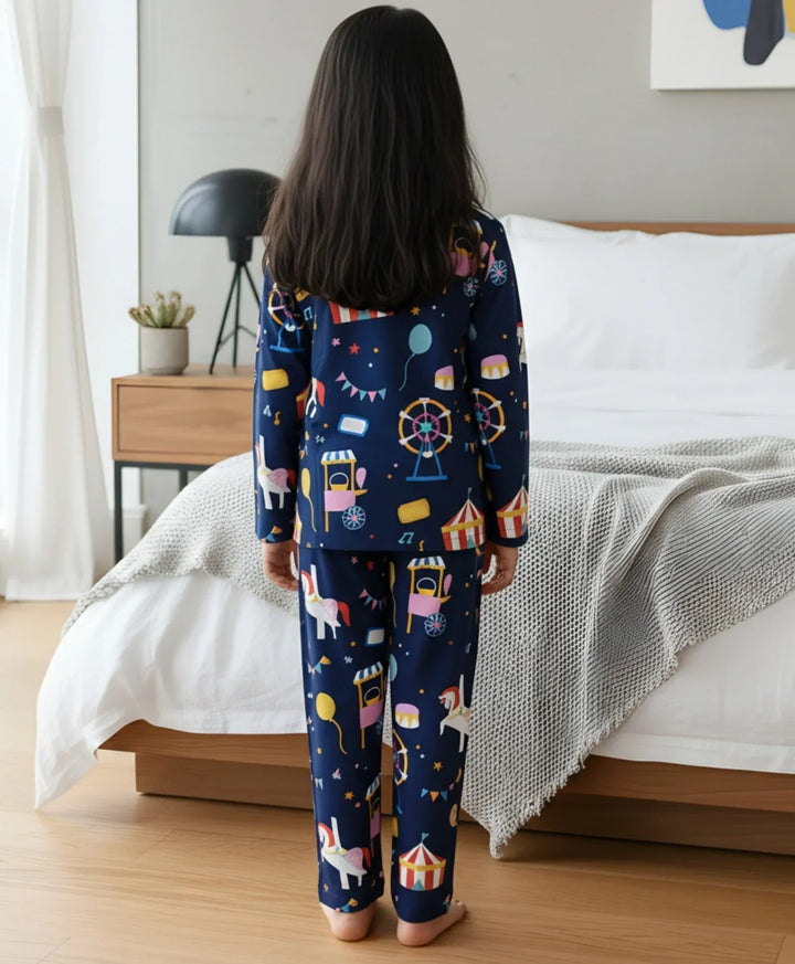 CARNIVAL CIRCUS LONG SLEEVES PYJAMA SET - BLUE - Anthrilo 