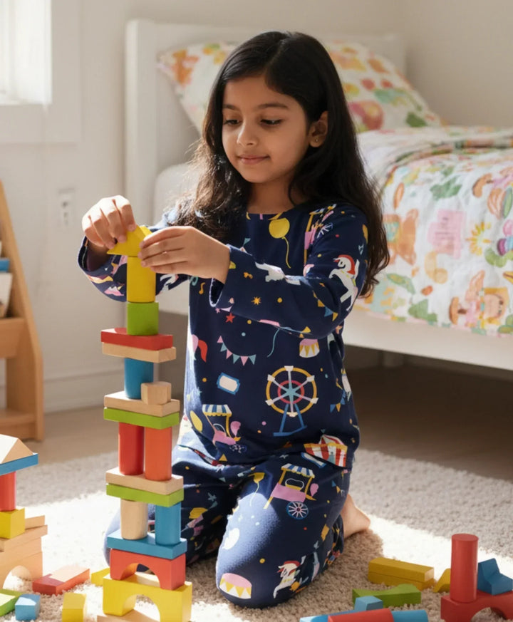 CARNIVAL CIRCUS LONG SLEEVES PYJAMA SET - BLUE - Anthrilo 