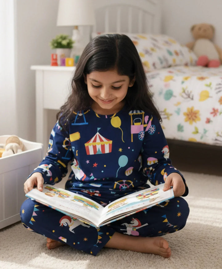 CARNIVAL CIRCUS LONG SLEEVES PYJAMA SET - BLUE - Anthrilo 