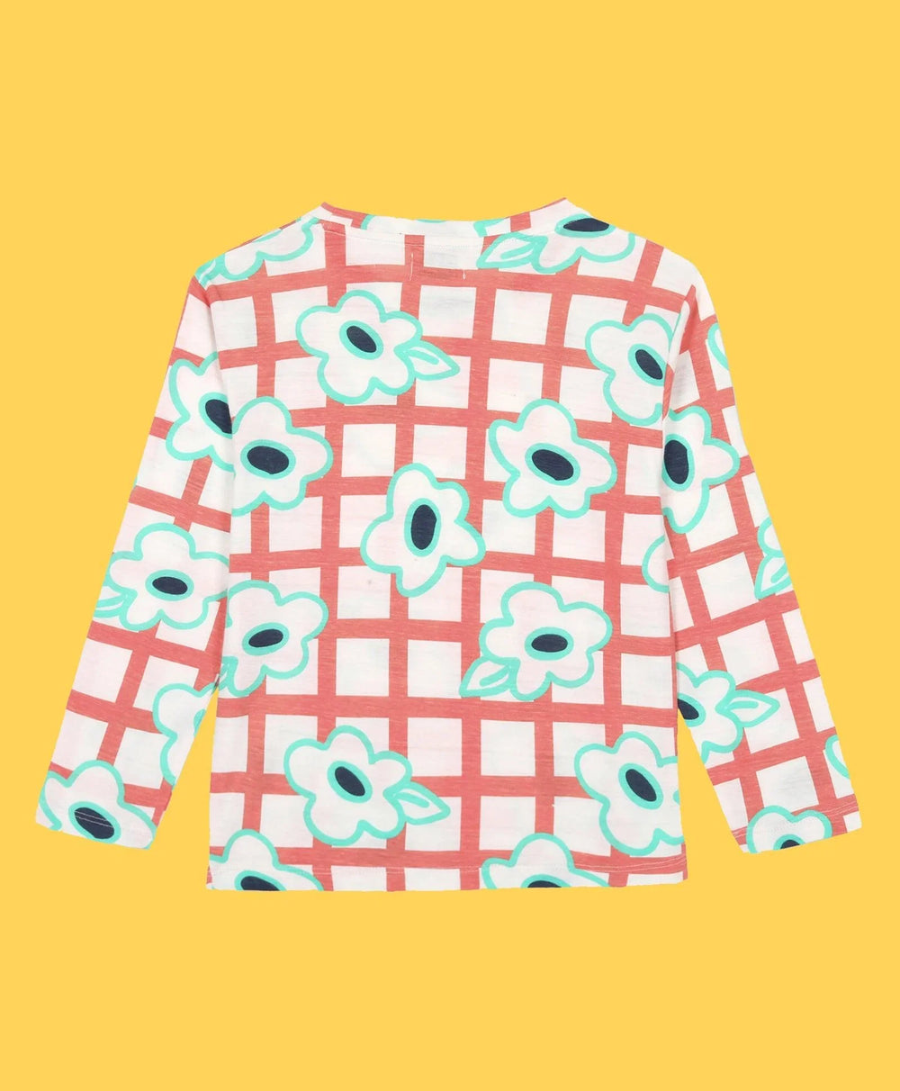 FLORAL CHECK AOP LONG SLEEVES T-SHIRT - WHITE - Anthrilo 