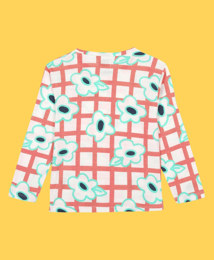 FLORAL CHECK AOP LONG SLEEVES T-SHIRT - WHITE - Anthrilo 