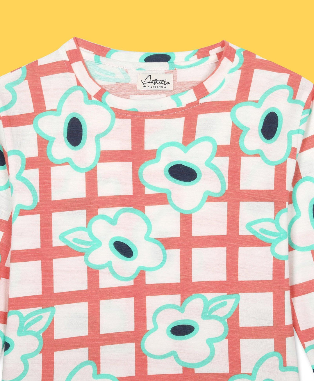 FLORAL CHECK AOP LONG SLEEVES T-SHIRT - WHITE - Anthrilo 