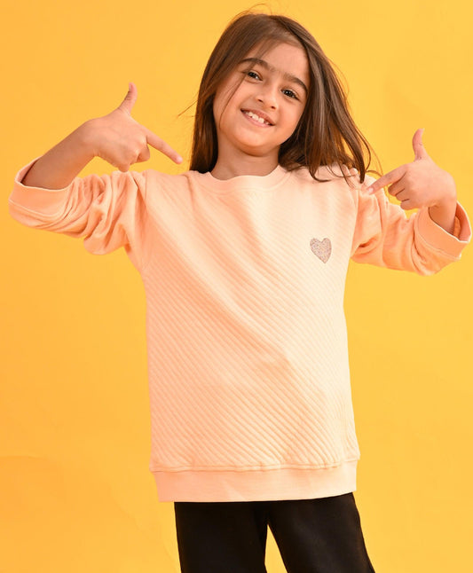 PEACH QUILTED GIRLS SWEATSHIRT - PEACH - Anthrilo 