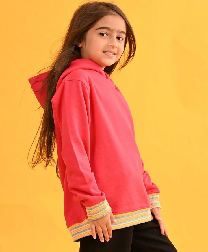HOT PINK HEART RIBBED FLEECE HOODIE - PINK - Anthrilo 
