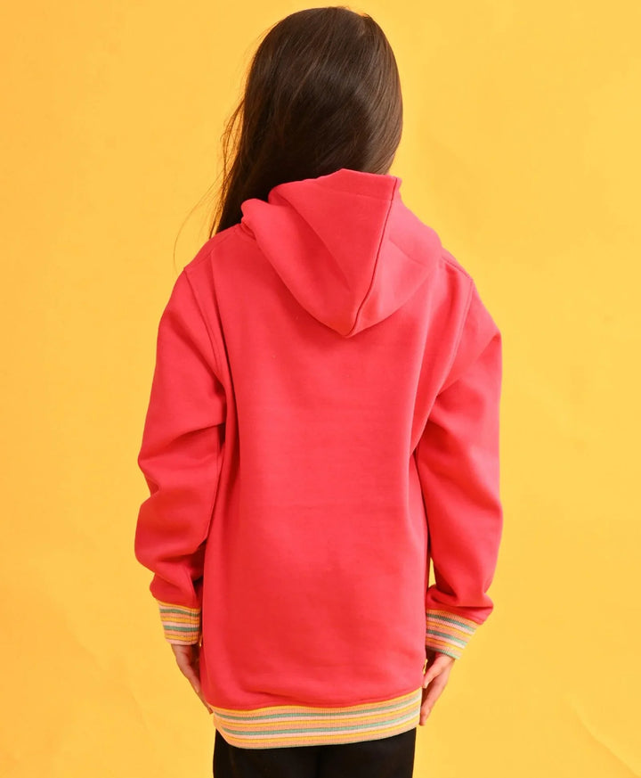 HOT PINK HEART RIBBED FLEECE HOODIE - PINK - Anthrilo 