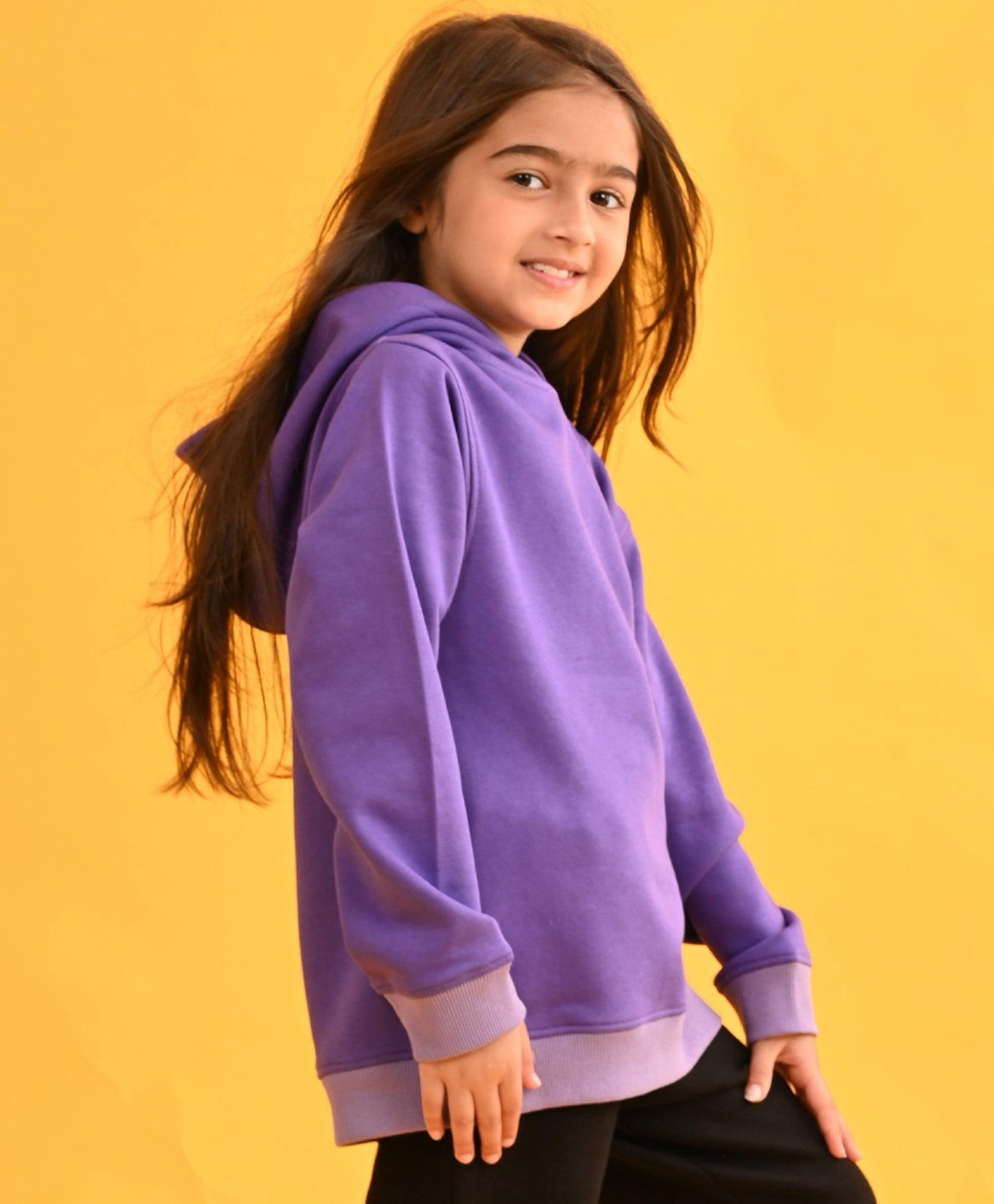 HEART PURPLE MUTICOLORED RIB FLEECE HOODIE - PURPLE