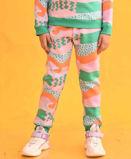 HEART WAVES FLEECE GIRLS JOGGER - PINK