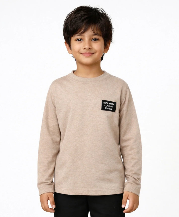 NEWYORK BEIGE SLUB BOYS LONG SLEEVE T-SHIRT - BEIGH - Anthrilo 