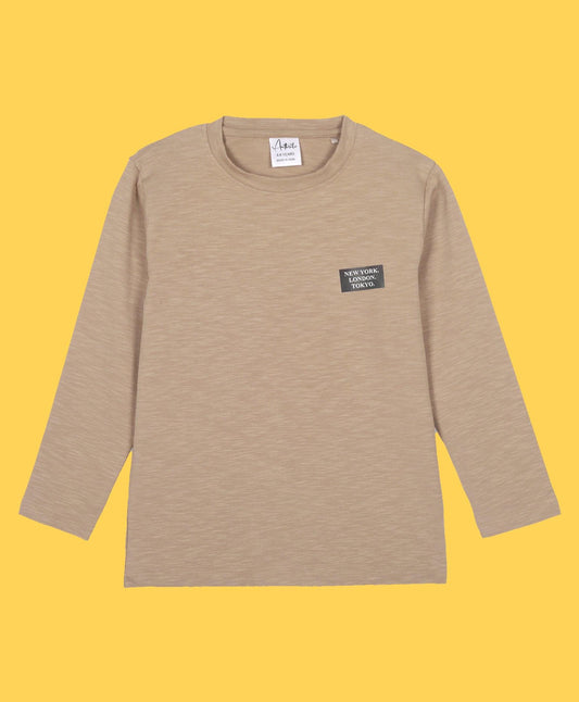 NEWYORK BEIGE SLUB BOYS LONG SLEEVE T-SHIRT - BEIGH - Anthrilo 