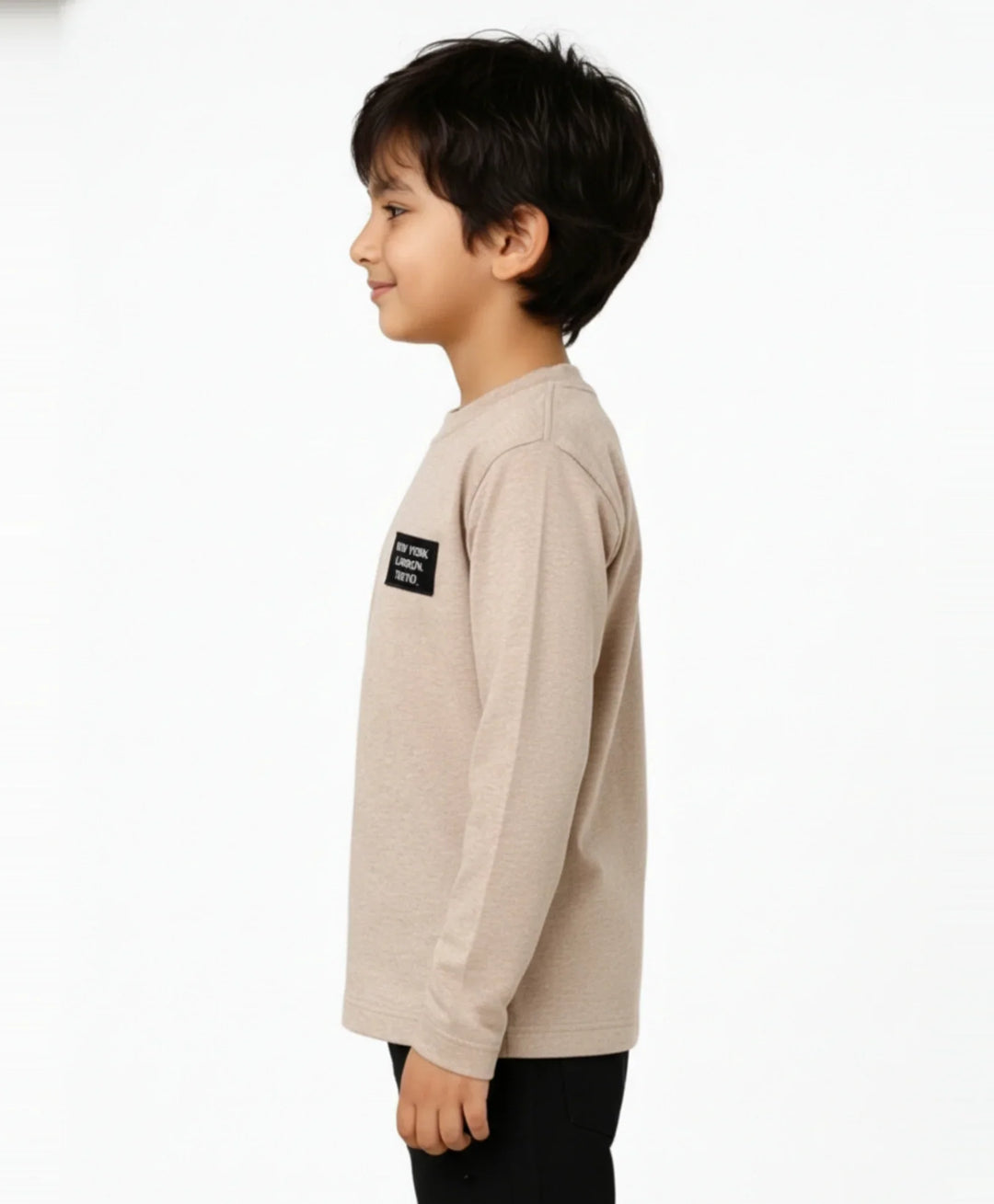 NEWYORK BEIGE SLUB BOYS LONG SLEEVE T-SHIRT - BEIGH - Anthrilo 