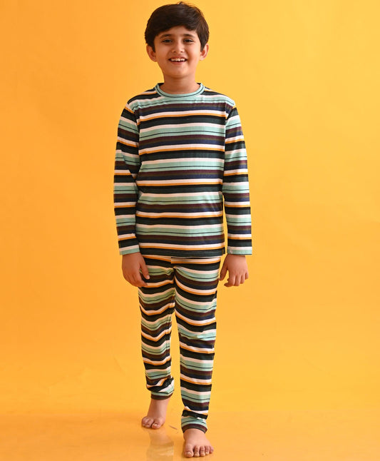 AQUA WHITE NAVY YELLOW LONG SLEEVES PYJAMA SET - MULTI - Anthrilo 
