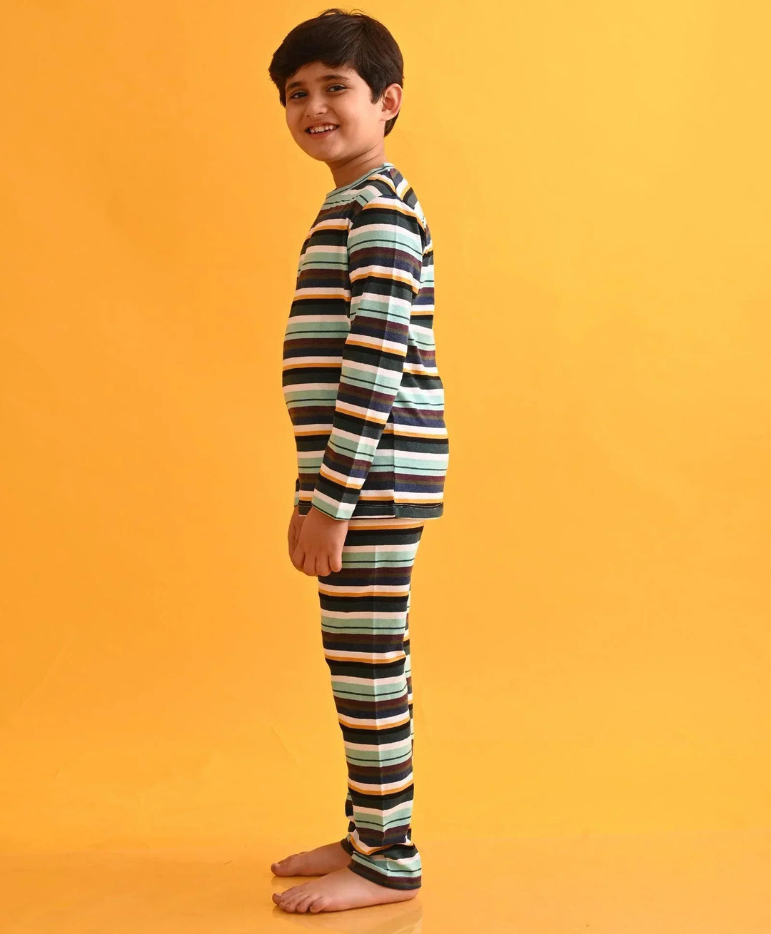 AQUA WHITE NAVY YELLOW LONG SLEEVES PYJAMA SET - MULTI - Anthrilo 