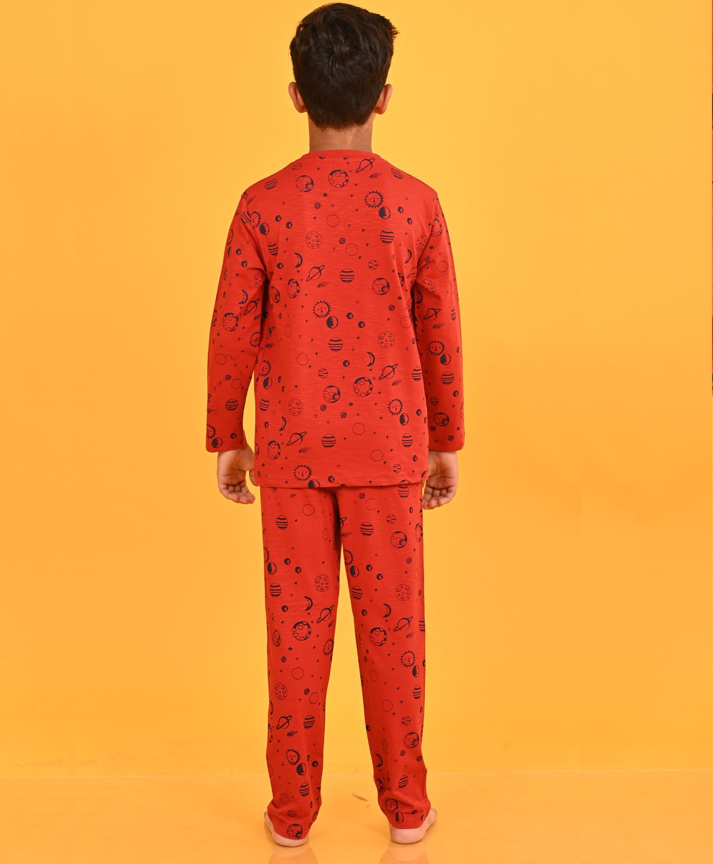 RED SOLAR SYSTEM LONG SLEEVES PYJAMA SET D - RED