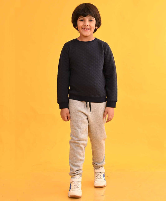 DIAMOND NAVY QUILTED SWEATSHIRT GREY FLEECE JOGGER SET - NAVY / GREY