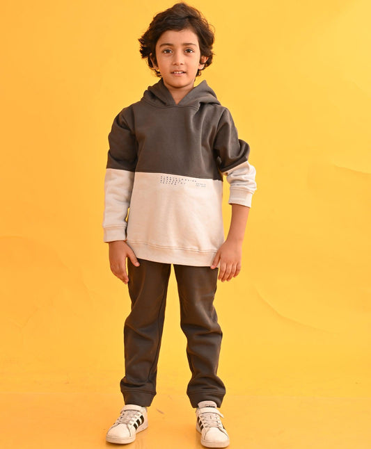 GREY TMR COLOR BLOCK FLEECE BOYS HOODIE DARK GREY JOGGER SET - DARK GREY - Anthrilo 