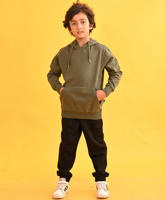 OLIVE HUMMO HOODIE BLACK FLEECE JOGGER SET - OLIVE / BLACK