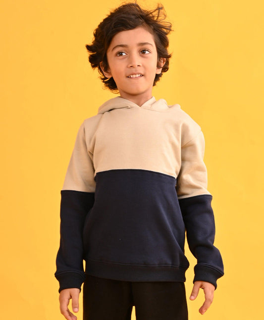 BEIGE BLACK HUMMO COLOR BLOCK FLEECE HOODIE - BEIGE - Anthrilo 