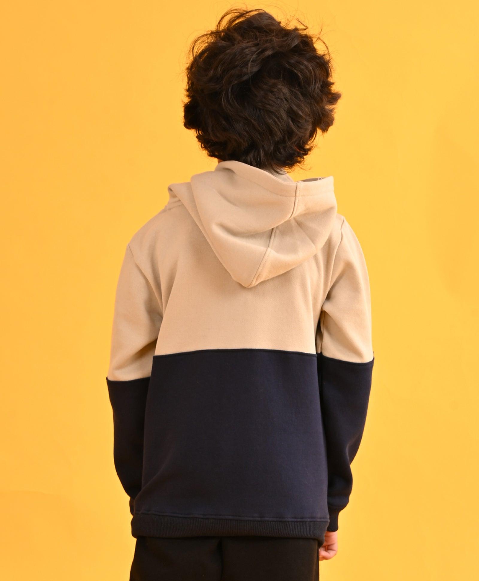 BEIGE BLACK HUMMO COLOR BLOCK FLEECE HOODIE - BEIGE - Anthrilo 