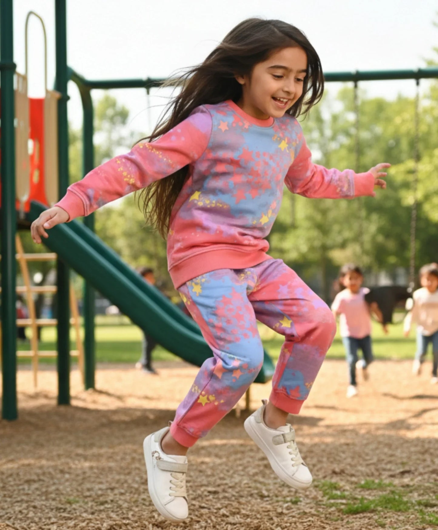 TIE DYE STAR FLEECE SWEATSHIRT JOGGER SET D - PINK