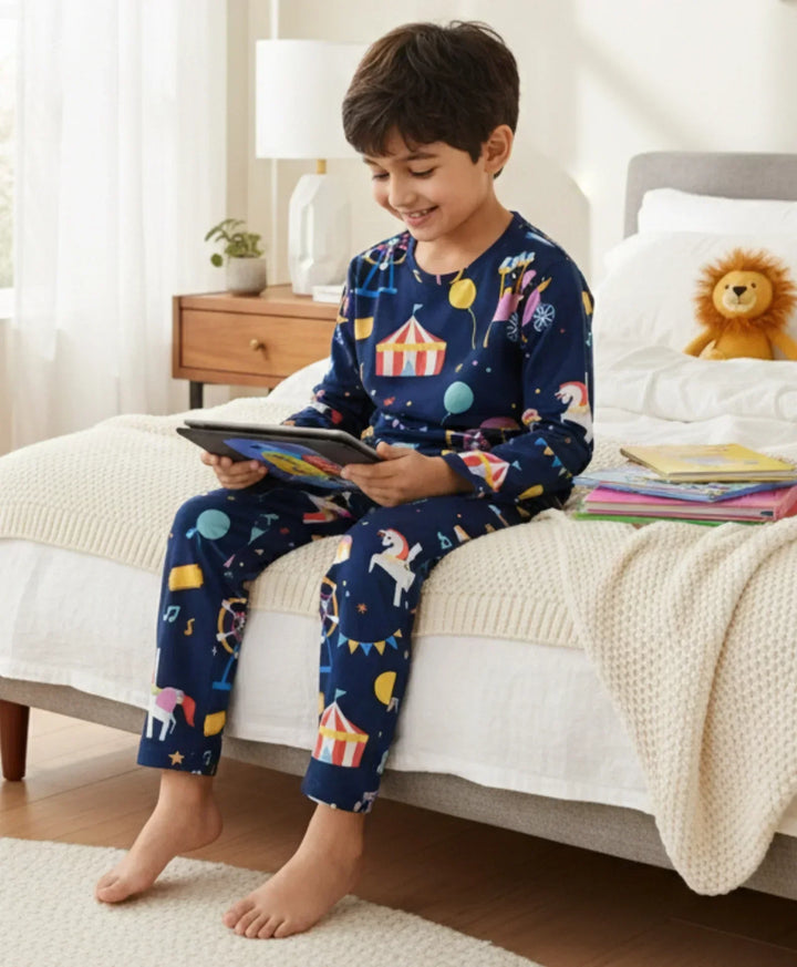 CARNIVAL CIRCUS BOYS LONG SLEEVES PYJAMA SET - BLUE - Anthrilo 