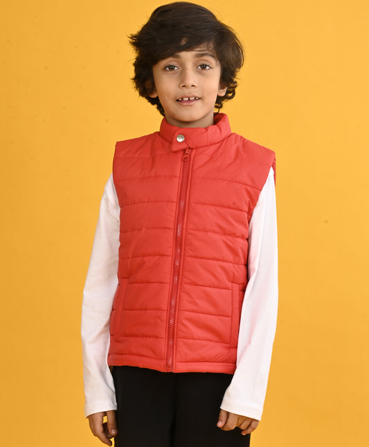 RED SLEEVELESS BOYS JACKET - RED