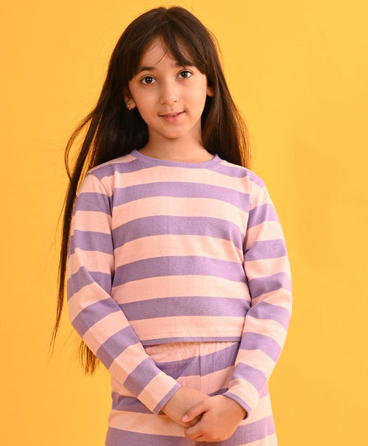 PINK LAVENDER STRIPED KNITTED CROP TOP - PINK - Anthrilo 
