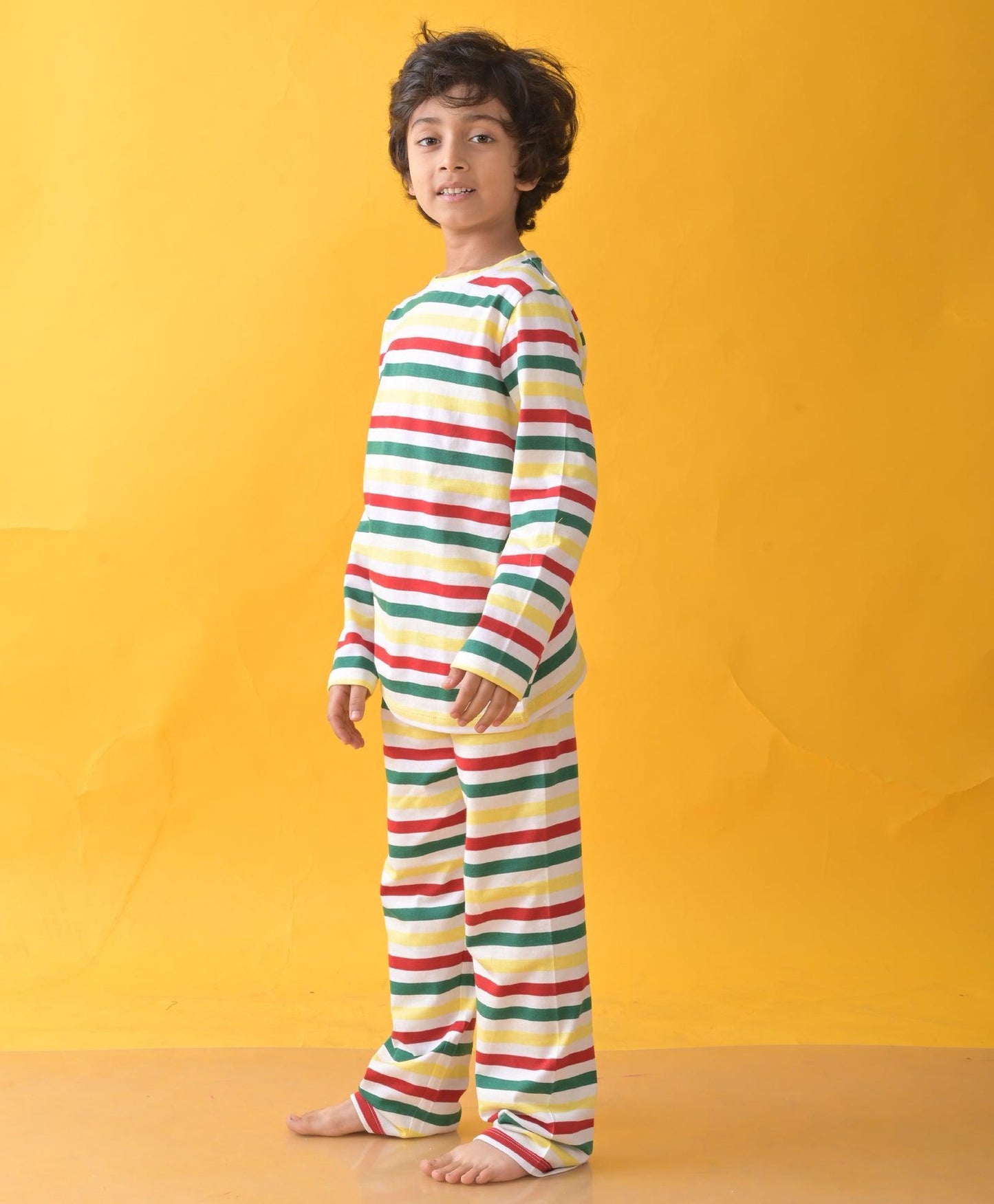 RED GREEN WHITE YELLOW STRIPE LONG SLEEVE PYJAMA SET - MULTI - Anthrilo 