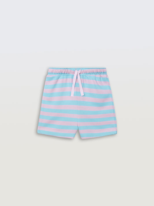 SKY PINK STRIPES GIRLS SHORTS - SKY/PINK