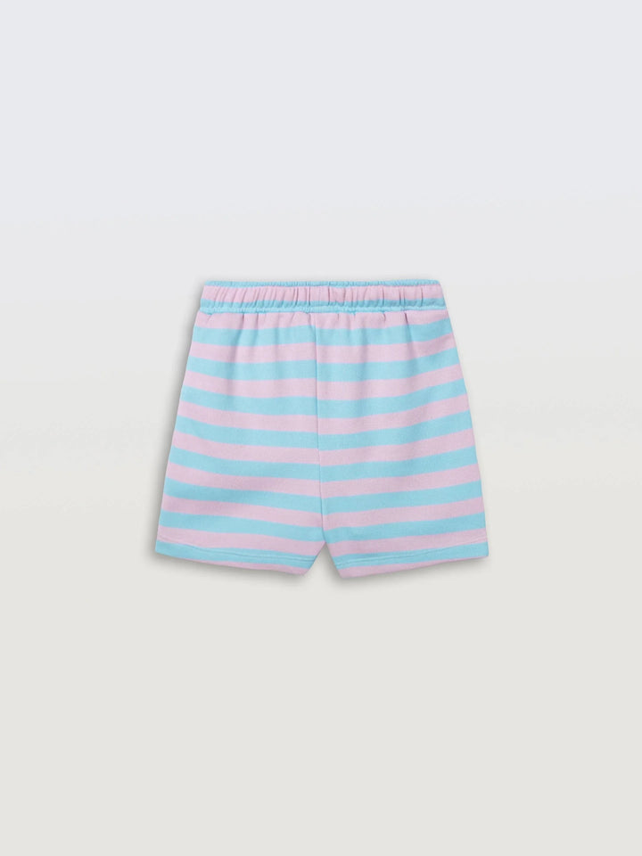 Sky Pink Stripes Girls Shorts - Sky/Pink