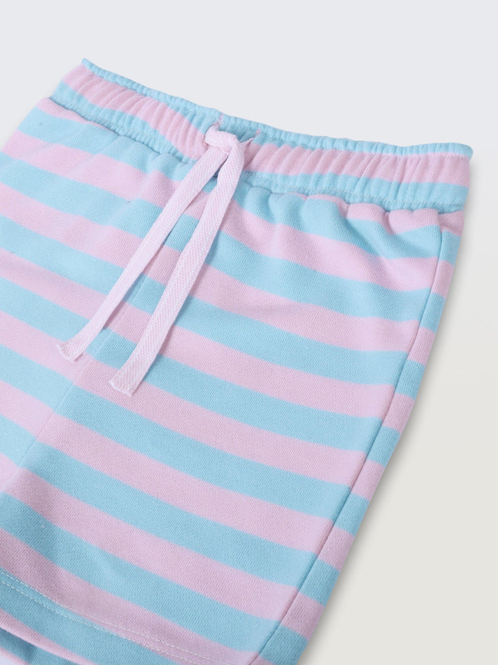 Sky Pink Stripes Girls Shorts - Sky/Pink