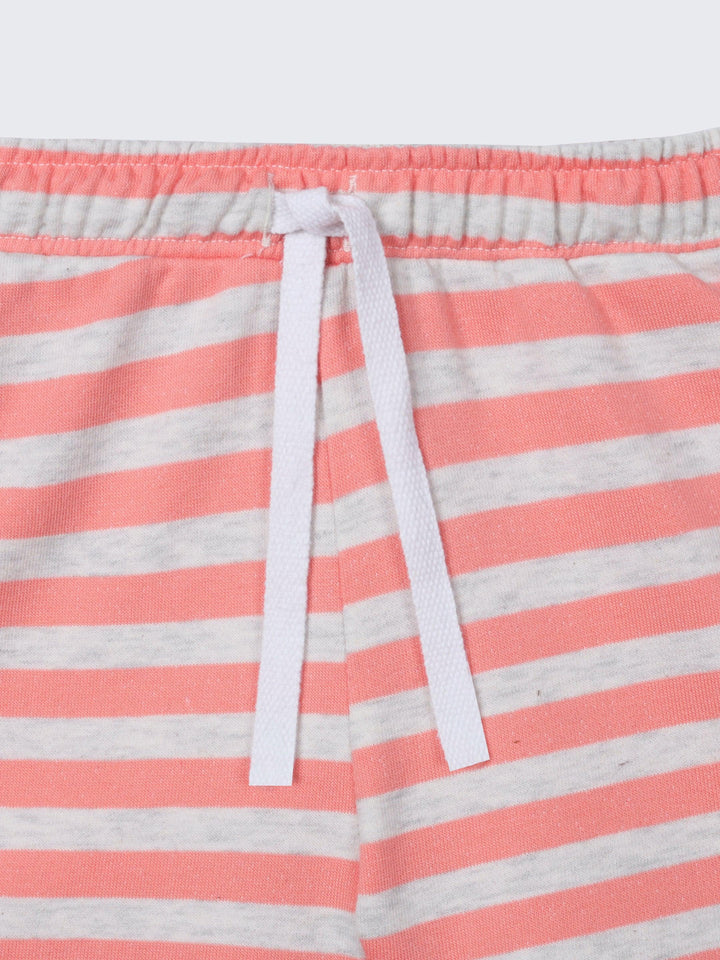 Peach Ecru Stripe Girls Shorts - Peach/Ecru