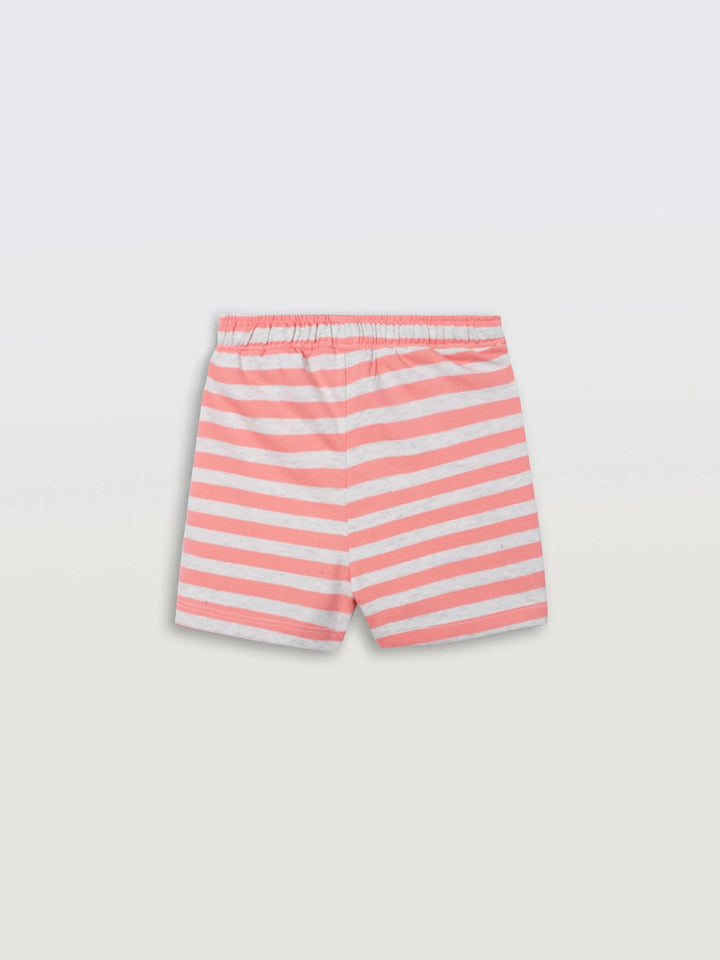 Peach Ecru Stripe Girls Shorts - Peach/Ecru